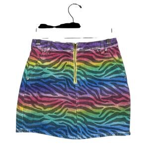 Signature 8 Skirt Denim Rainbow Tiger Stripe Pride Bright Color Artsy Casual - S